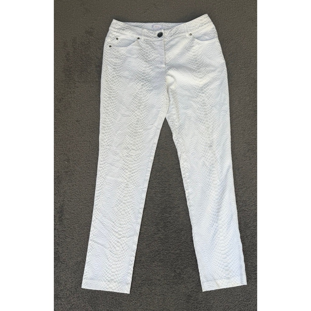 Eric Womens Whiteโ Snakeskin Textured Straight Leg Pants Size 10 Python Print